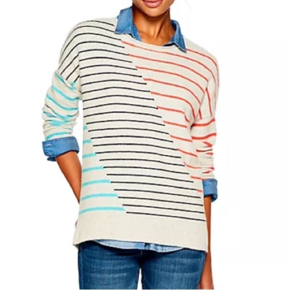 NIC+ZOE Sweater Asymmetric Hem Long Sleeve Multi Color Stripe Womens Size S NWT